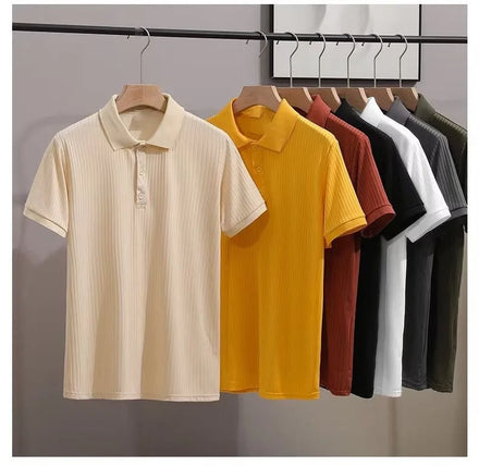 OEM custom logo embroidery printed design Short-sleeved men's summer striped jacquard knitted breathable ice silk t-shirt