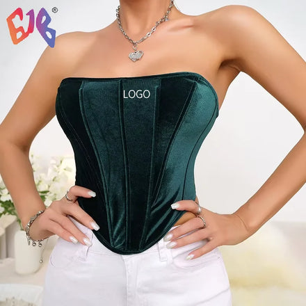 Vintage Palace-Style Velvet Corset Top Strapless Slim Fit Waist-Cinching Backless Bustier for Women