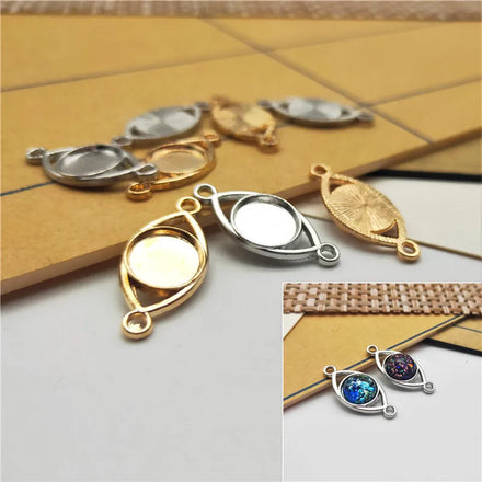 Double Holes Connector Zinc Alloy Jewelry DIY Accessories Eye Shape Zinc Alloy Metal Cabochon Pendant Setting Base for Jewelry