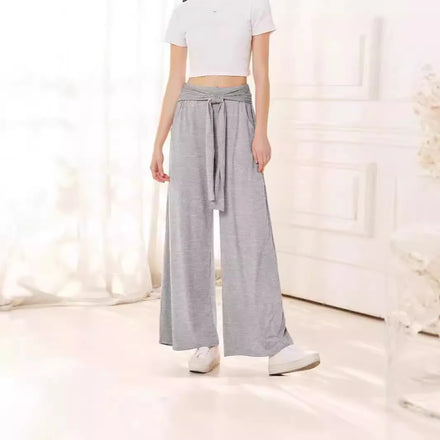2025 Autumn Winter Fashion Women's Casual Wide-Leg Pants Solid Color Draped Tie Soft Comfortable Yoga Pants Elastic Waist Loose