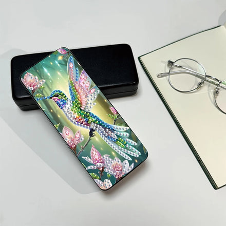Wholesale Exquisite Square Cartoon Printed Resin Glasses Case Diamond Sparkling Design Hummingbird Flower Eco-Friendly DIY