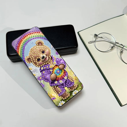 Diamond Painting Printed Cartoon Eco-Friendly 5D Glasses Storage Box Handmade DIY Rhinestone PU Leather Rainbow Bear