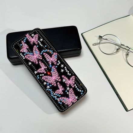 Diamond Painting Cartoon Printed 5D Eco-Friendly Square Glasses Storage Box Handmade DIY Sunglasses Pu Leather Pink Butterfly