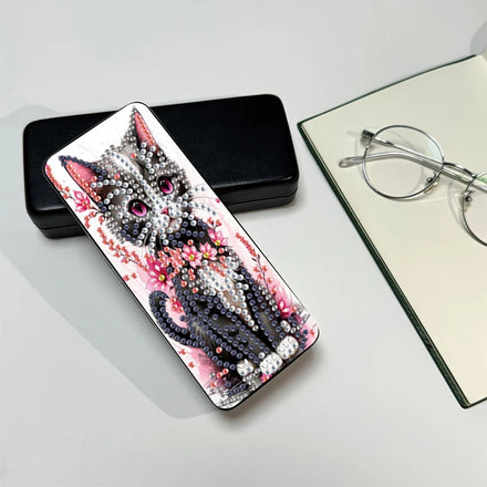 Diamond Painting Printed Cartoon Pu Leather Pink Flower Cute Cat Glasses Storage Handmade DIY Eco-Friendly 5D Sunglasses Square