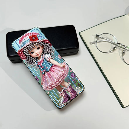 Printed Cartoon Diamond Painting Sunglasses Storage Box Handmade DIY Eco-Friendly 5D Square Pu Leather Pink Skirt Girl
