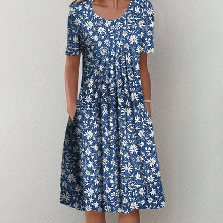 2025 Women's Casual Mid-Length Dress Cross-Border Trade on EBay for Wish Floral Print Neck Pocket Spring Summer