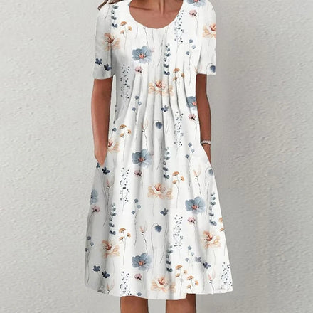 2025 Women's Casual Mid-Length Dress Cross-Border Trade on EBay for Wish Floral Print Neck Pocket Spring Summer