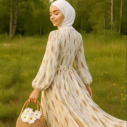 Yellow Flower Pattern Luxurious Dress High-end Turkish High-quality 2025 Eid New Customizable Muslim Factory Price Fashion