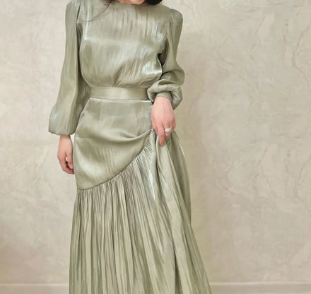 2025 Women Full-length Modest Islamic Shining Long Dress Party Beautiful Elegant Satin Customizable Eid Muslim Fashion