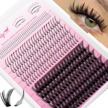 Waterproof Long Lasting 24H Black D Curl 40D Volume Cluster Lashes Party Wedding Bridal Hypoallergenic for Sensitive Eyes