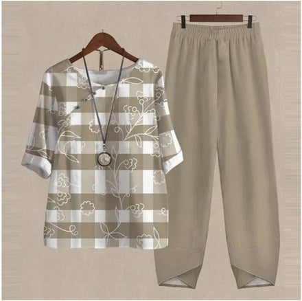 2025 Spring New Collection Hot-Selling Women's Three-Quarter Sleeve Printed Tops Pants Floral Two-Piece Suit Short