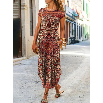 2025 European American Cross-Border New for Independent Station Women's Neck Pocket Short-Sleeve Trendy Floor-Length