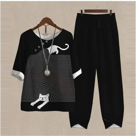 2025 Spring New Collection Hot-Selling Women's Three-Quarter Sleeve Printed Tops Pants Floral Two-Piece Suit Short