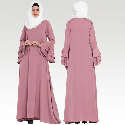 Modest Fashion Customizable Luxurious 2025 Eid Customizable Factory-made pink Plain-knitted Islamic Women's Elegant Muslim Dress