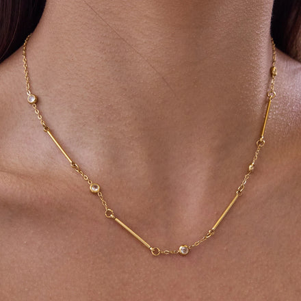 J&D PVD 18K Gold Plating Stainless Steel Various Classic Necklace with White Zircon Charms Necklace