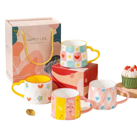 Hot Selling 3D Ins Love Cute Girl Mug Creative Handdrawn Ceramic Mug with Modern Design Gift Box Spoon Accessory for Giveaways