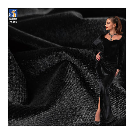 YX186-1 240gsm Black Noble Luxurious Korean Velvet Dresses Fabrics for Woman 2026 New Knit Velvet Stretch Fabric