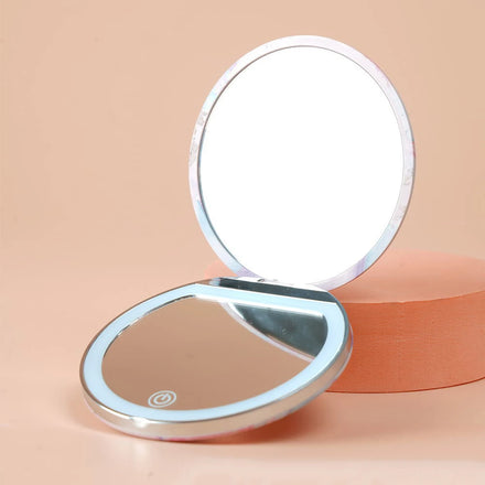 Private Label 3-Color LED Makeup Mirror Double Sided Rechargeable Round Cosmetic Mirror with Lighted Feature