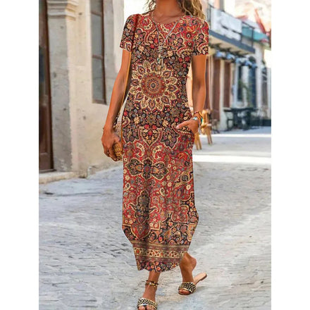 2025 European American Cross-Border New for Independent Station Women's Neck Pocket Short-Sleeve Trendy Floor-Length