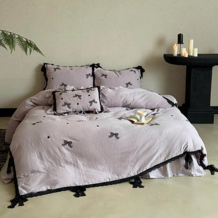 High Grade 4 Piece Cotton Bedding Set Purple Coverlets Embroidery Home Textiles Bedding Set Supplier