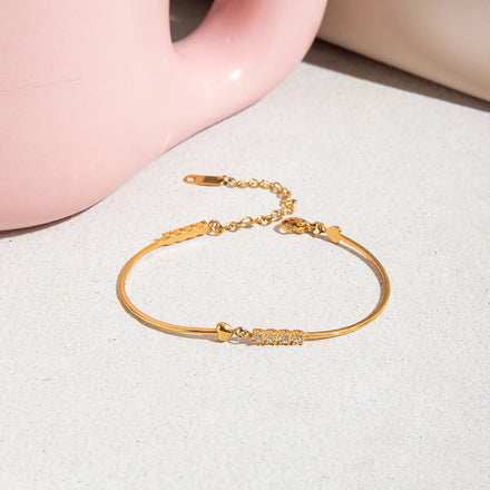 J&D Classic 18K Gold Stainless Steel Bracelet with White Diamond Smooth Lines Women Jewelry Bracelet