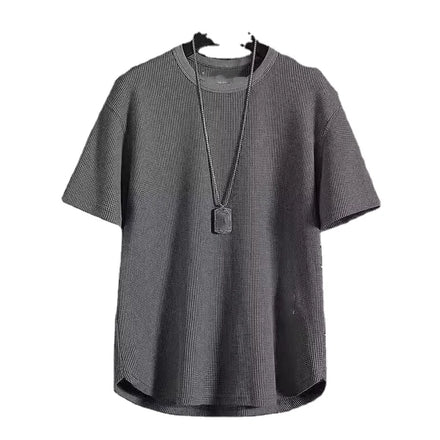 OEM Custom logo design summer loose simple waffle half-sleeved T-shirt trendy white versatile casual tops short-sleeved T-shirt