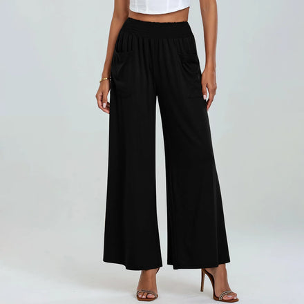 2025 New Women's Pants - High-Waisted Slim-Fit with Elastic Waist Loose Casual Long Trousers with Pockets