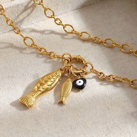 Dreamshow Fashion Pendant Necklace Fish Charm Necklaces Vintage Jewelry Gold Plated Stainless Steel Necklace