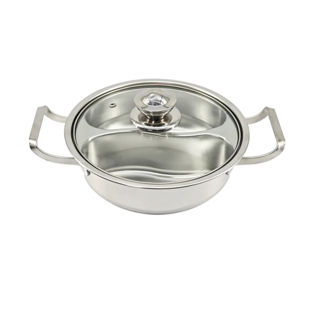 304 Stainless Steel 2-grid Compartment Hot Pot for Home Use Soup and Stock Pot Multi-Division Hot Pot Pan for Induction Cookers