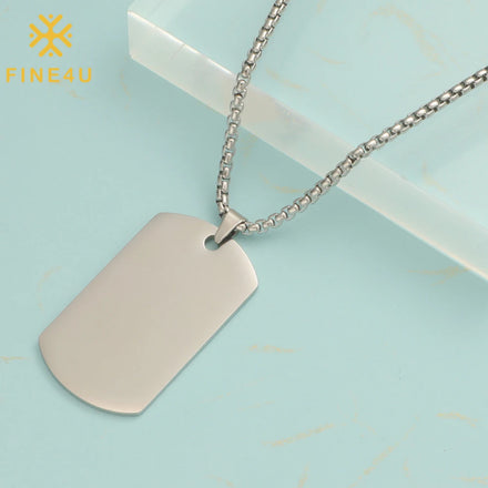 Hip Hop Mirror Polished Stainless Steel Dog Tag Necklace Custom Engraved Logo Name Tag Pendant Necklace