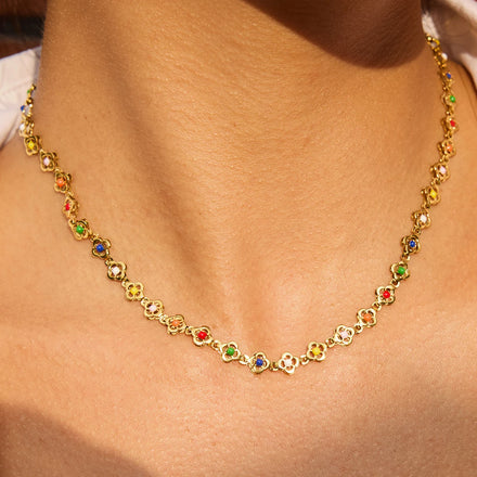 J&D Fashion 18K Gold Plating Stainless Steel Minimalist Texure Colored Flower Chain Necklace
