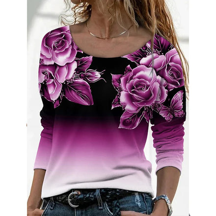 2025 New Style Long-sleeve Loose Crew-neck Casual Pullover 3D Printed T-shirts for Women on Wish and EBay