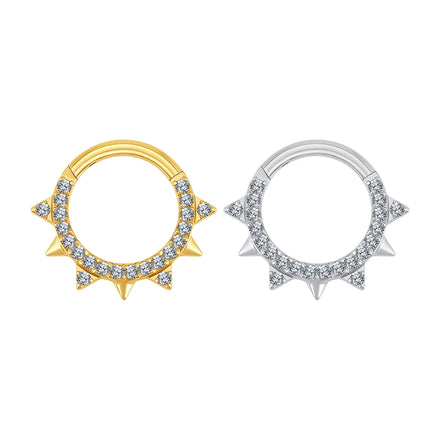 Right Grand ASTM F136 Titanium Sparkling CZ Spike Hinged Septum Clicker Nose Ring 16G Daith Helix Hoop Earring Piercing Jewelry