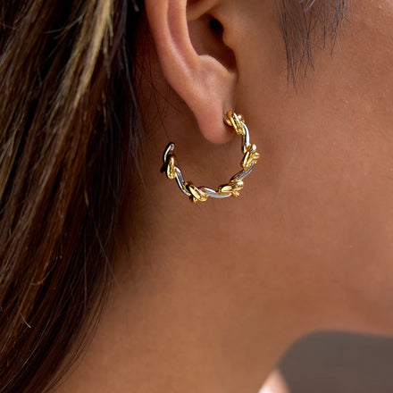 J&D Minimalist 18k Gold Ptating Stainless Steel Color Blocked Knot Design C Circle Earrings