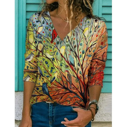 In Stock: 2025 European & American Street Fashion Autumn/Winter New Style Women's Printed 3/4-Sleeve Casual T-Shirts