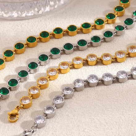 Dreamshow Zircon Jewelry Fashion Bracelets Beaded Gold Plated Jewelry for Women Stainless Steel Bracelet