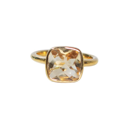 10mm Cushion Citrine Ring 925 Sterling Silver Collet Set Handmade Yellow Citrine Birthstone Ring Jewelry Wholesale Suppliers