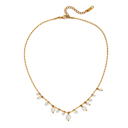 J&D Sweet Romantic 18K Gold Plated Stainless Steel Necklace with Rhinestone Pearl Pendant