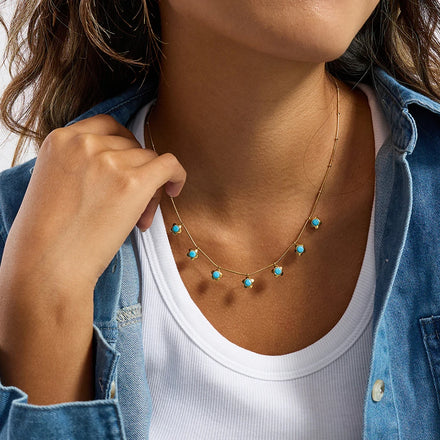 J&D 18K Gold Stainless Steel Necklace Turquoise Flower Pendant Charm Jewelry Gift for Women