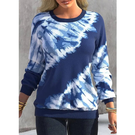 2025 Autumn Women's New Style Tie-Dyed Print Top: Round Neck Raglan Long Sleeves Casual Loose Sweatshirt