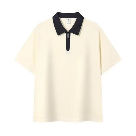 Oem customized half zipper contrast color lapel short sleeve custom logo catering milk tea shop workwear t shirt