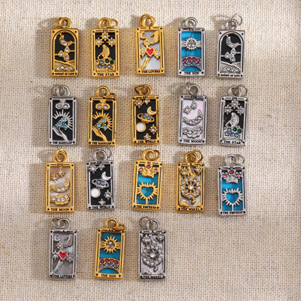 Dreamshow Fashion Jewelry Pendants Charms Enamel Tarot Card for Jewelry Necklace Earring Making Gold Plated Jewelry Accessories