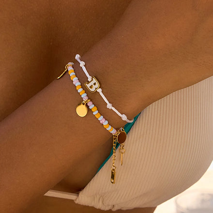 J&D 18K Gold Plated Colored Rice Bead Stainless Steel Spacer Cutting Disc Bracelet for Gift