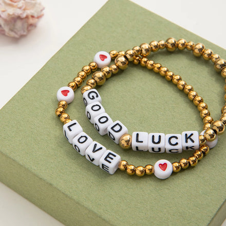 J&D Sweet Trendy 18K Gold Stainless Steel Resin Oil Drop Letter Steel Ball Friendship Bracelet for Gift