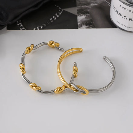J&D Designer Design Women's Style Bracelet 18K Gold Stainless Steel Gold Silver Color Blocked Knot Open
