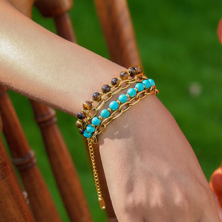 J&D Retro 18K Gold Stainless Steel Waterproof Jewelry Bead Cross Minimalist Chain Bracelet