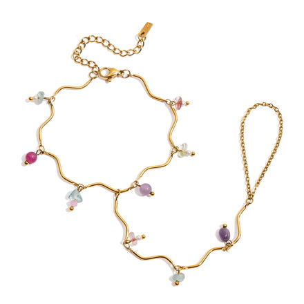 J&D Sweet 18K Gold Stainless Steel Colored Natural Stone Finger Bracelet for Women