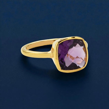 10mm Cushion Shape Amethyst Ring 925 Sterling Silver Collet Set Handmade Birthstone Jewelry Amethyst Rings Wholesale Suppliers