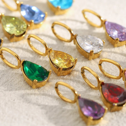 Dreamshow Fashion Jewelry Pendants Charms Water Drop Zircon Charms for Jewelry Making 18k Gold Plated Stainless Steel Jewelry