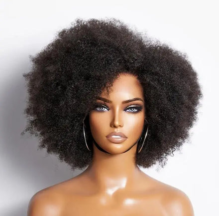 Wholesale Short Kinky Curly Afro Puff Wig for Women Natural Wave High Temperature Human Hair Wigs Black Color
